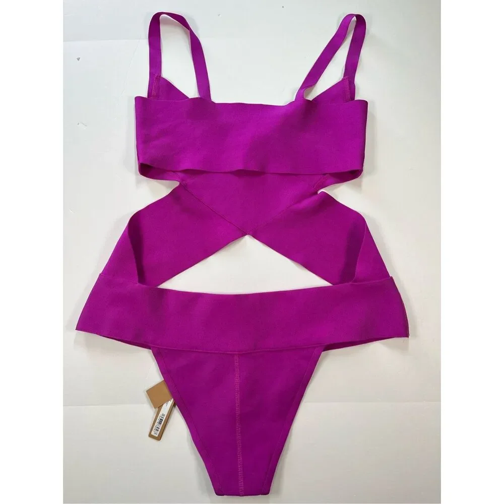 SKIMS Knit Swim Monokini Cutout One Piece Swimsuit Purple Sexy Plus Size 3X NWT